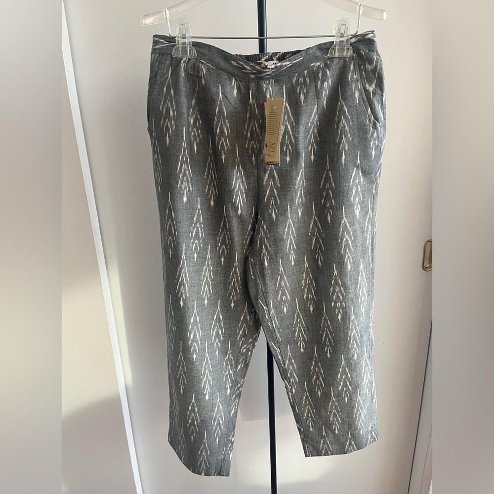 NWT Fabindia 100% cotton Ikat gray & white pajama summer beach 🏖️ pants pockets